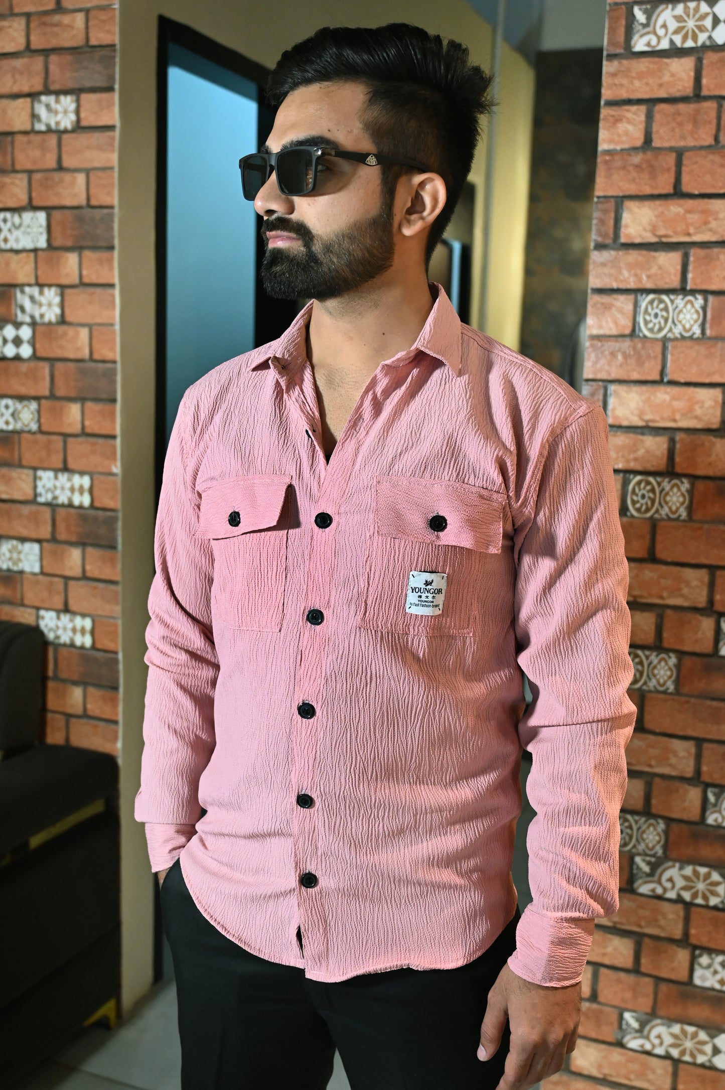 Pink texture solid shirt