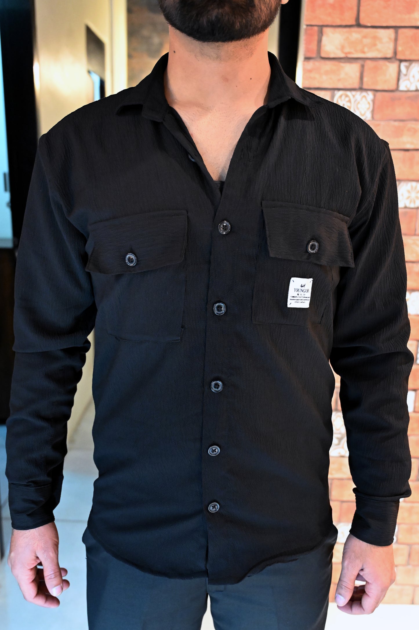 Black texture solid shirt
