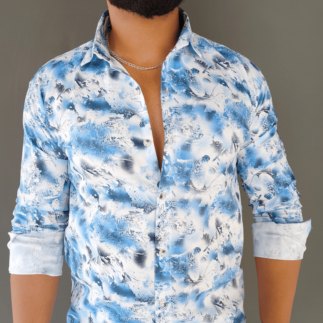 Blue Printed Lycra Shirt