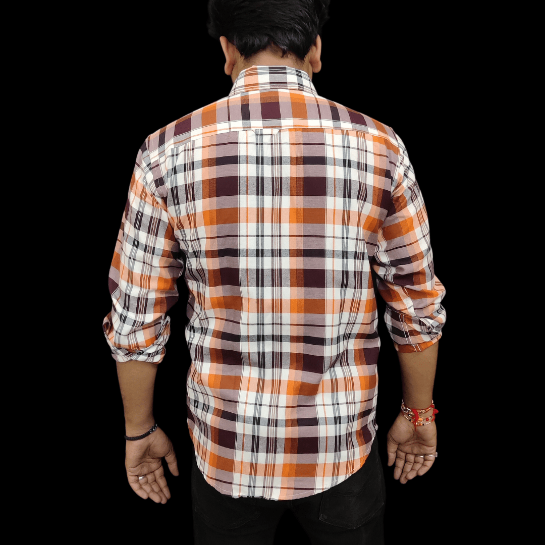 Orange Check Shirt - Full Sleeves