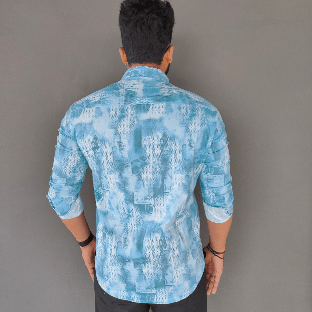 Blue Printed Lycra Shirt