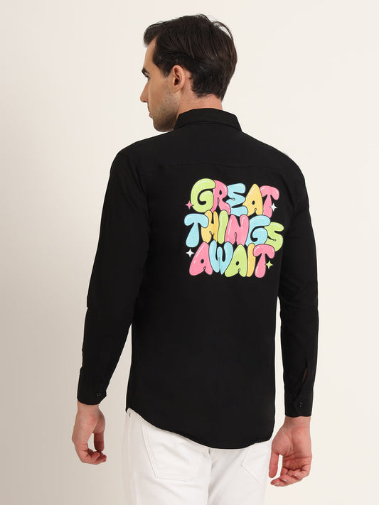 Great Things Await Print Black Shirt